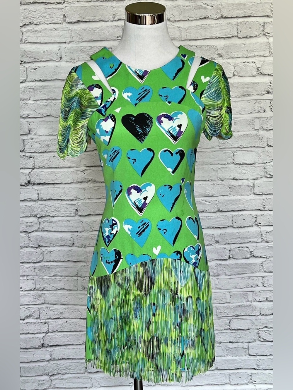 Extremely rare GUC Versace X H&M fringe heart dress with cut out sleeves